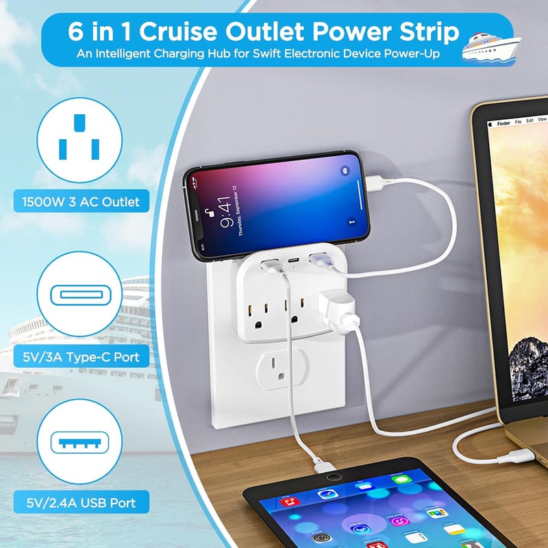 FACULX Cruise Ship Essentials 2025, Cruise Must Haves Kits Including Non-Surge Power Strip, Lanyards for Cruise Ship Cards, Luggage Tags, Magnetic Hooks, Towel Bands and Clips for All Cruise Lines - Image 3
